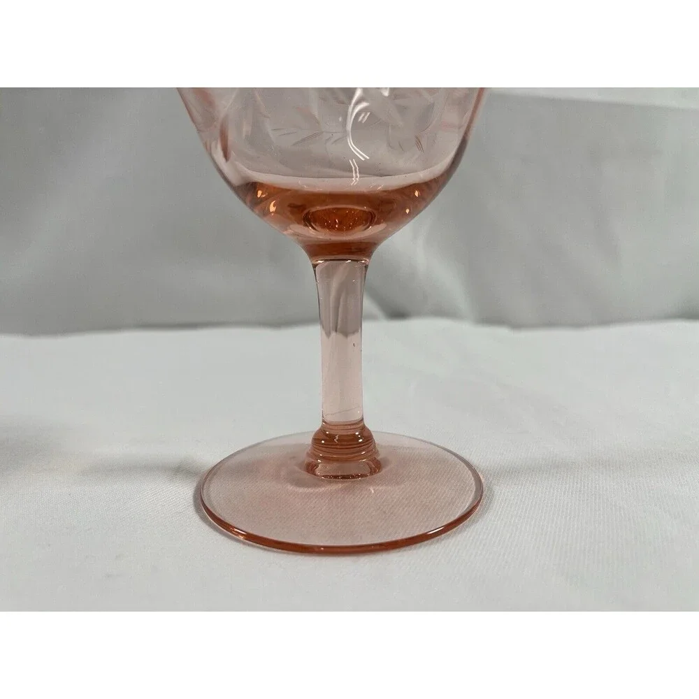 Lot o f 2 Vintage Pink Depression Martini Glass Floral Etched #675